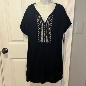 Black Linen Embroidered Women's Dress